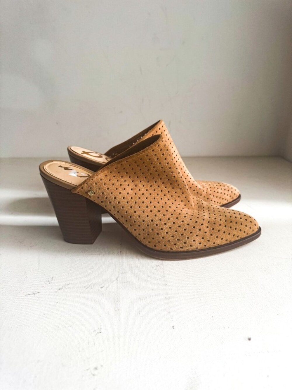 Anthropologie Sam Edelman Bates Camel Beige Brown Suede Mules 11